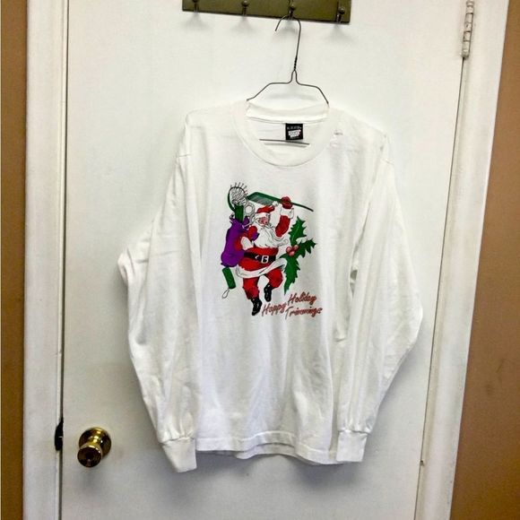 Screen Stars Other - Vintage Screen Stars Happy Holiday Trimmings Santa Clause Long-sleeve White XL
